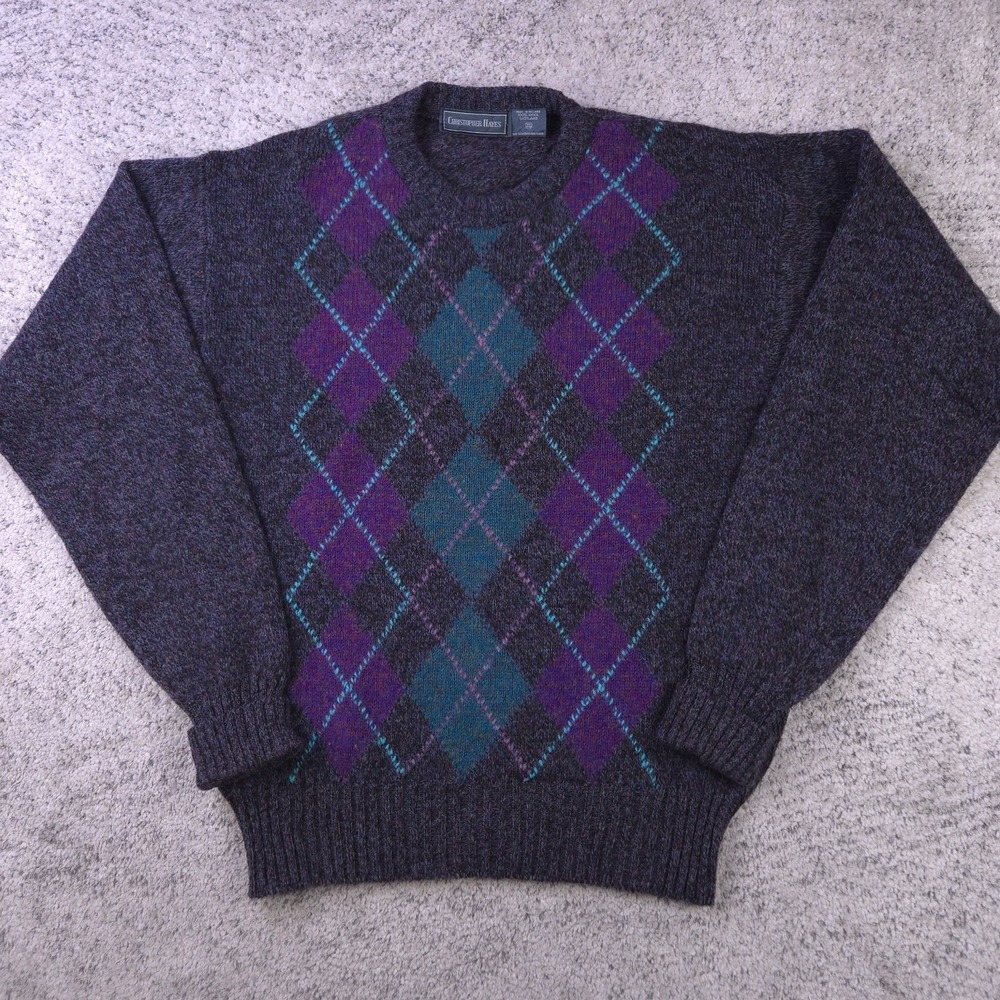 VTG Christopher Hayes Shetland Wool Sweater Mens XL Argyle Crew Neck Ireland